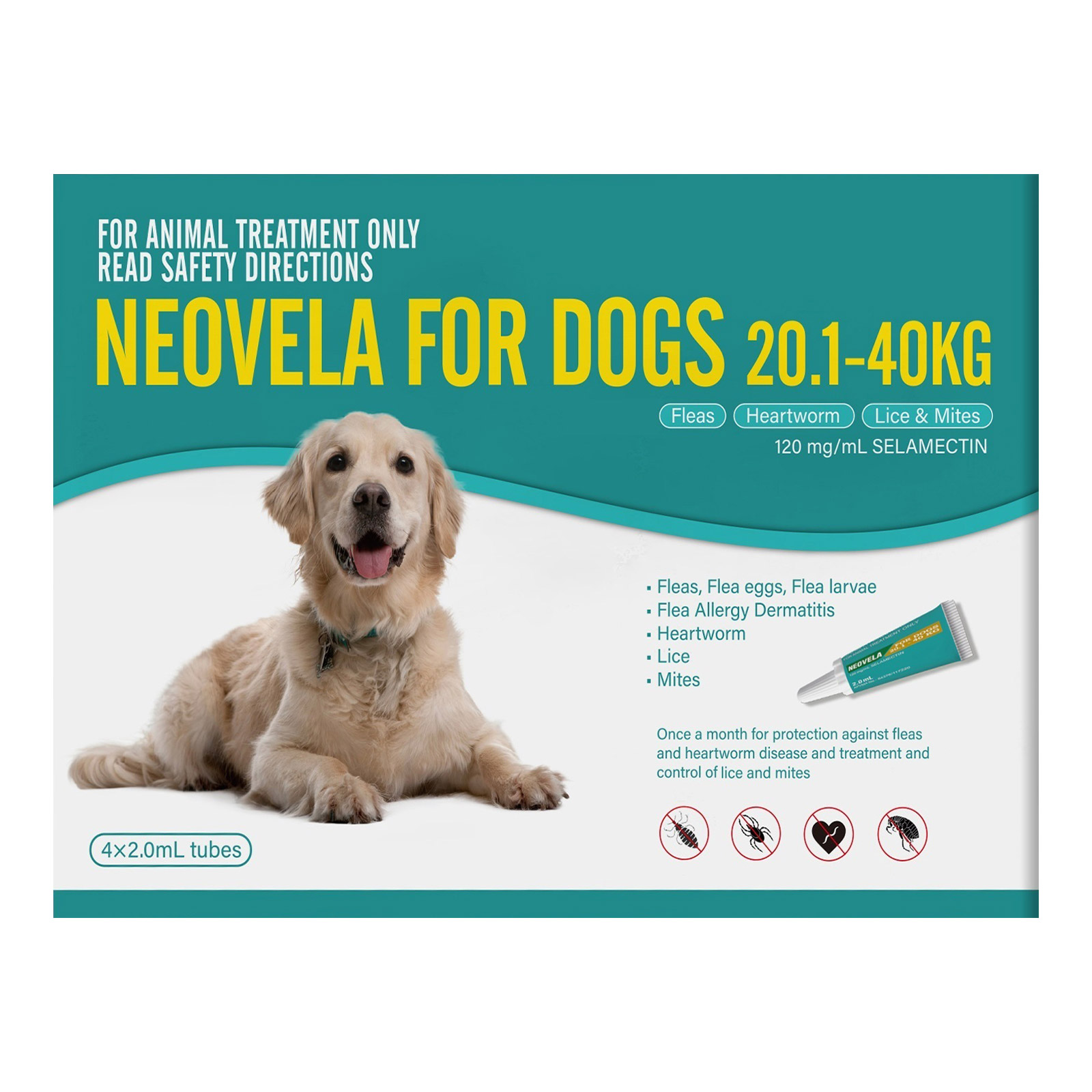 Neovela (Selamectin) Flea And Worming For Dogs 20 - 40 Kg Aqua 8 Pack